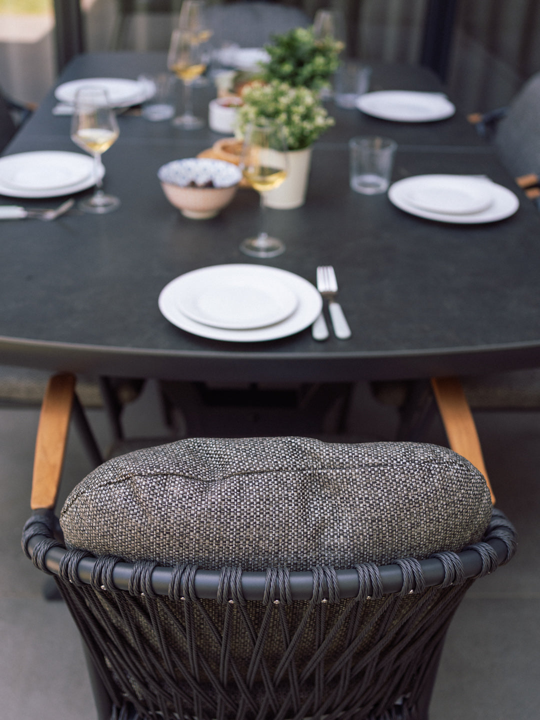 Curved Aluminium & Teak Rectangular Dining Set