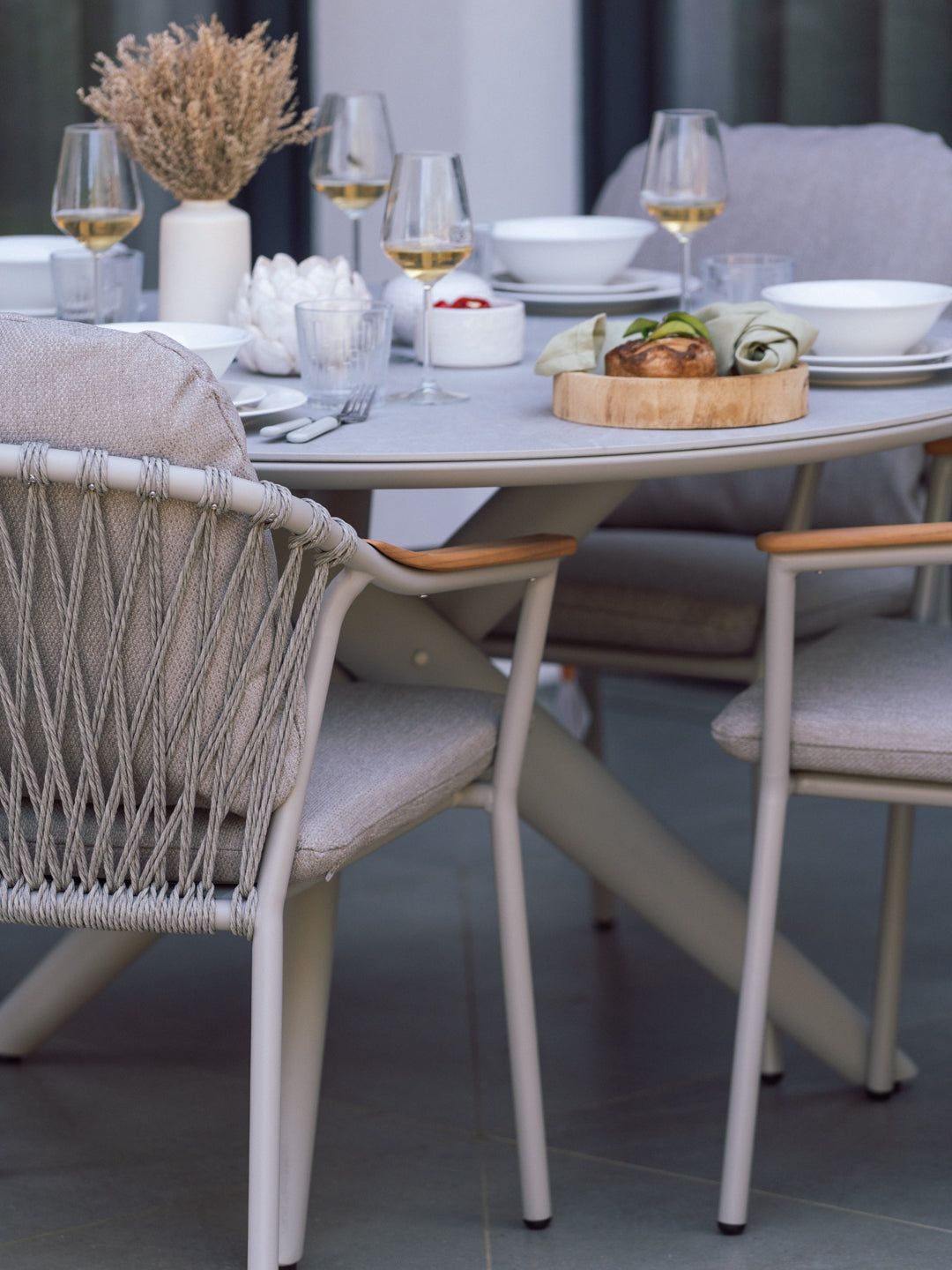 Curved Aluminium & Teak Round Dining Set