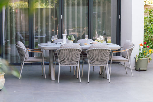 Curved Aluminium & Teak Rectangular Dining Set