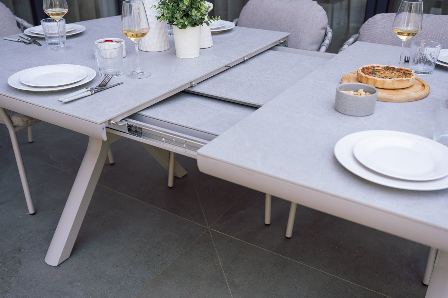 Curved Aluminium & Teak Rectangular Dining Set