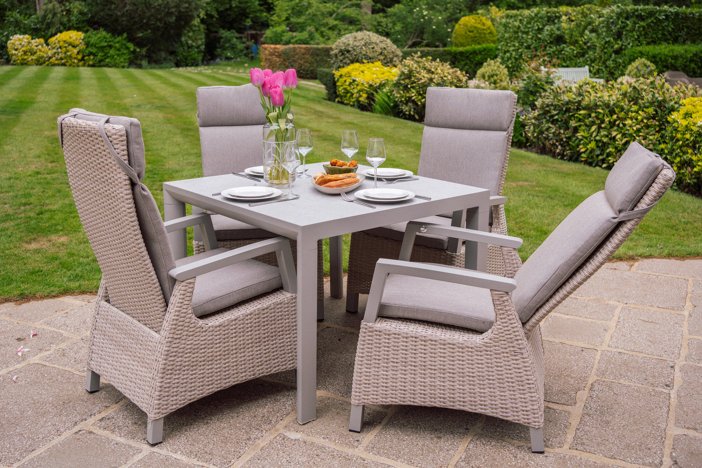 Rattan Reclining 4 Seater Dining Set