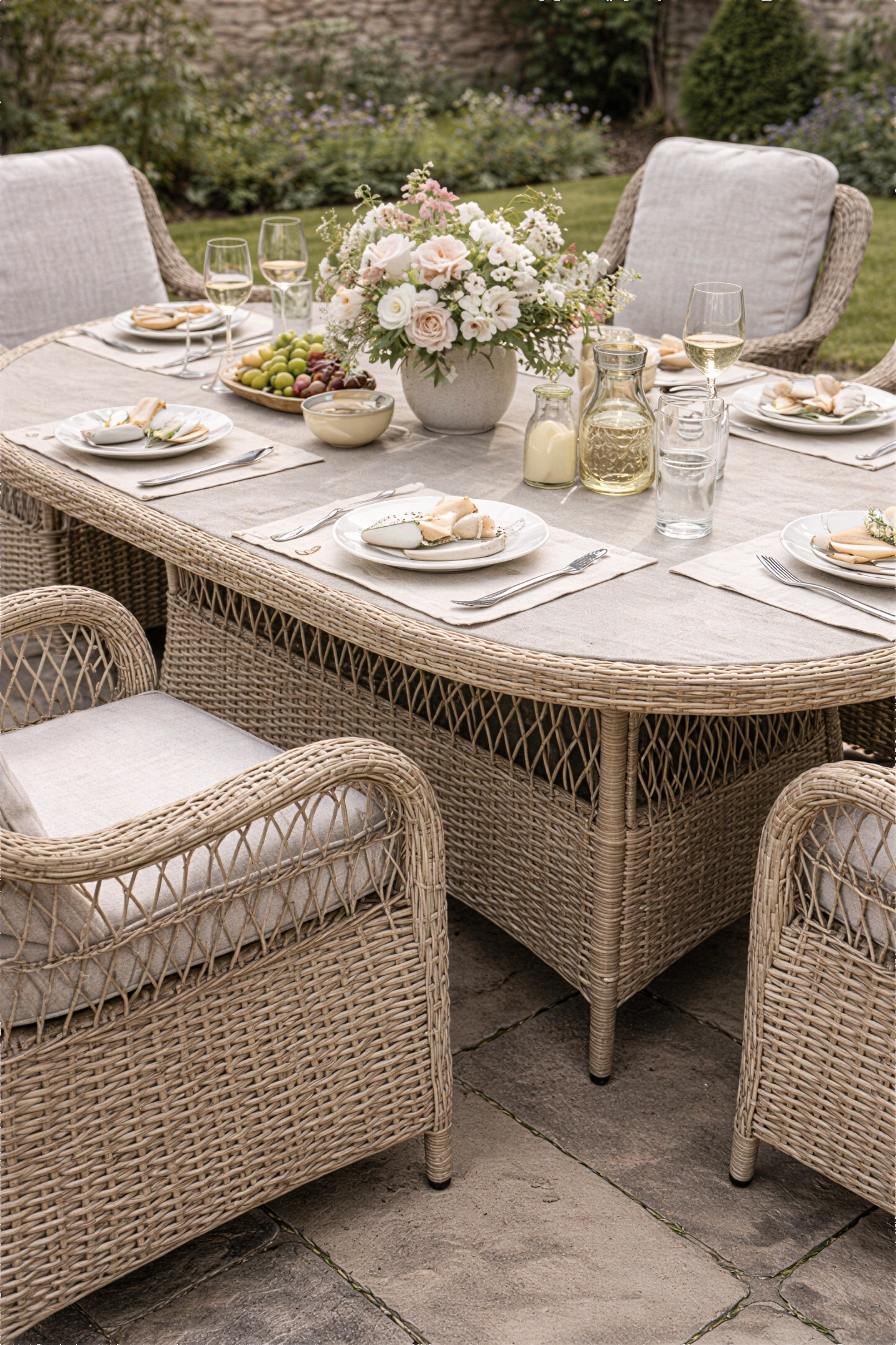 Crossed Rattan Oval Dining Set