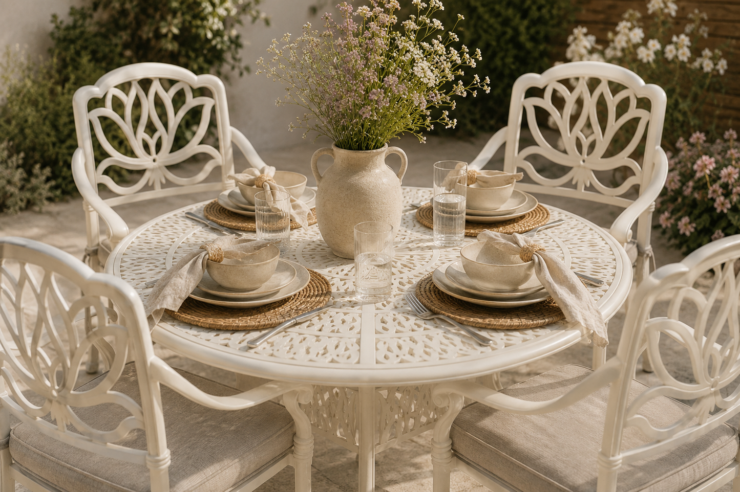 Cast Aluminium 4 Seater Round Dining Set