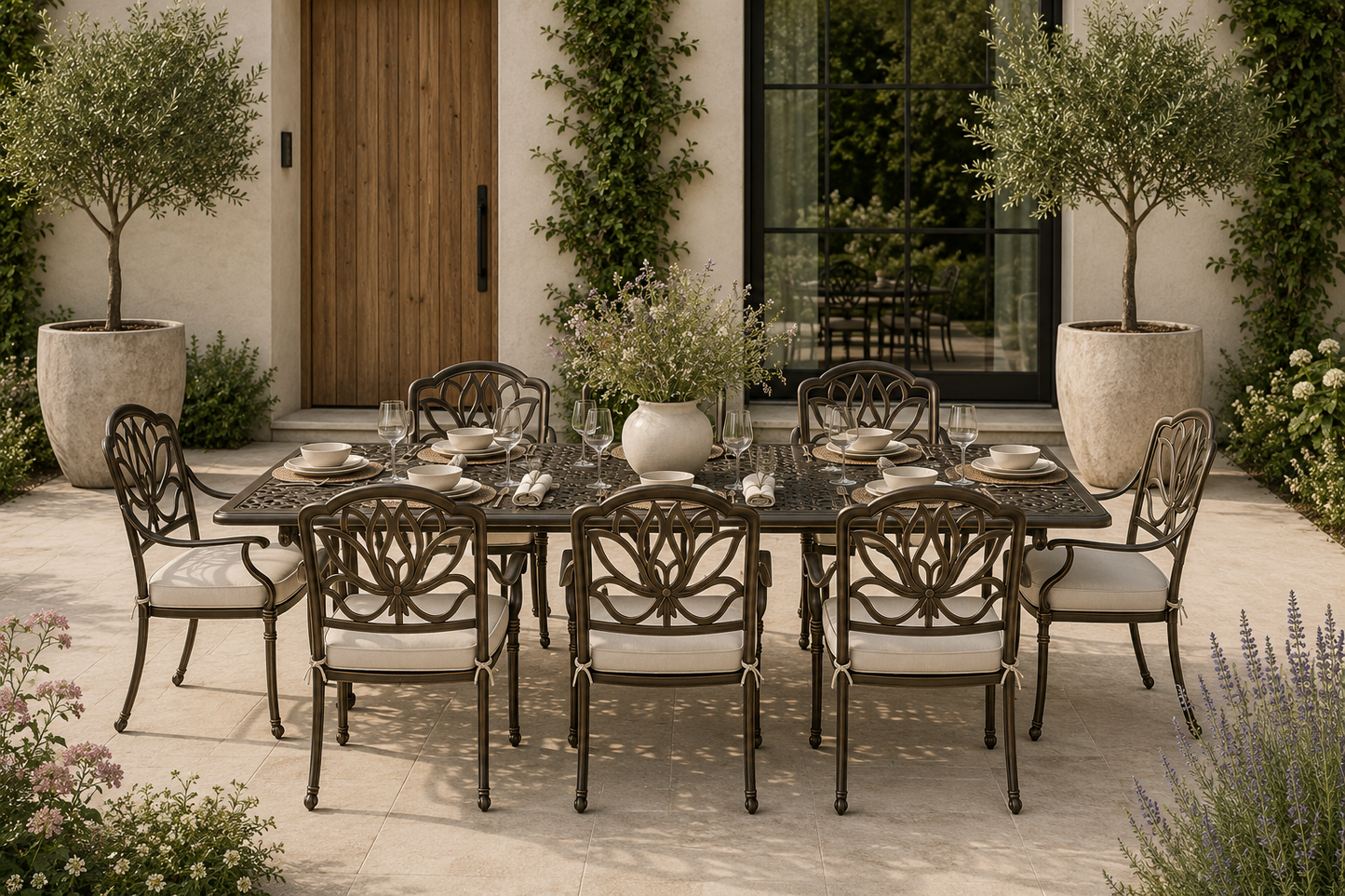 Cast Aluminium 8 Seater Rectangular Dining Set