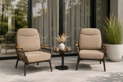 Curved Aluminium & Teak Reclining Bistro Set