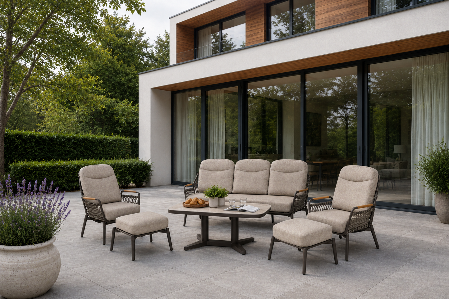 Curved Aluminium & Teak Lounge Set
