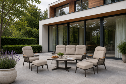 Curved Aluminium & Teak Lounge Set