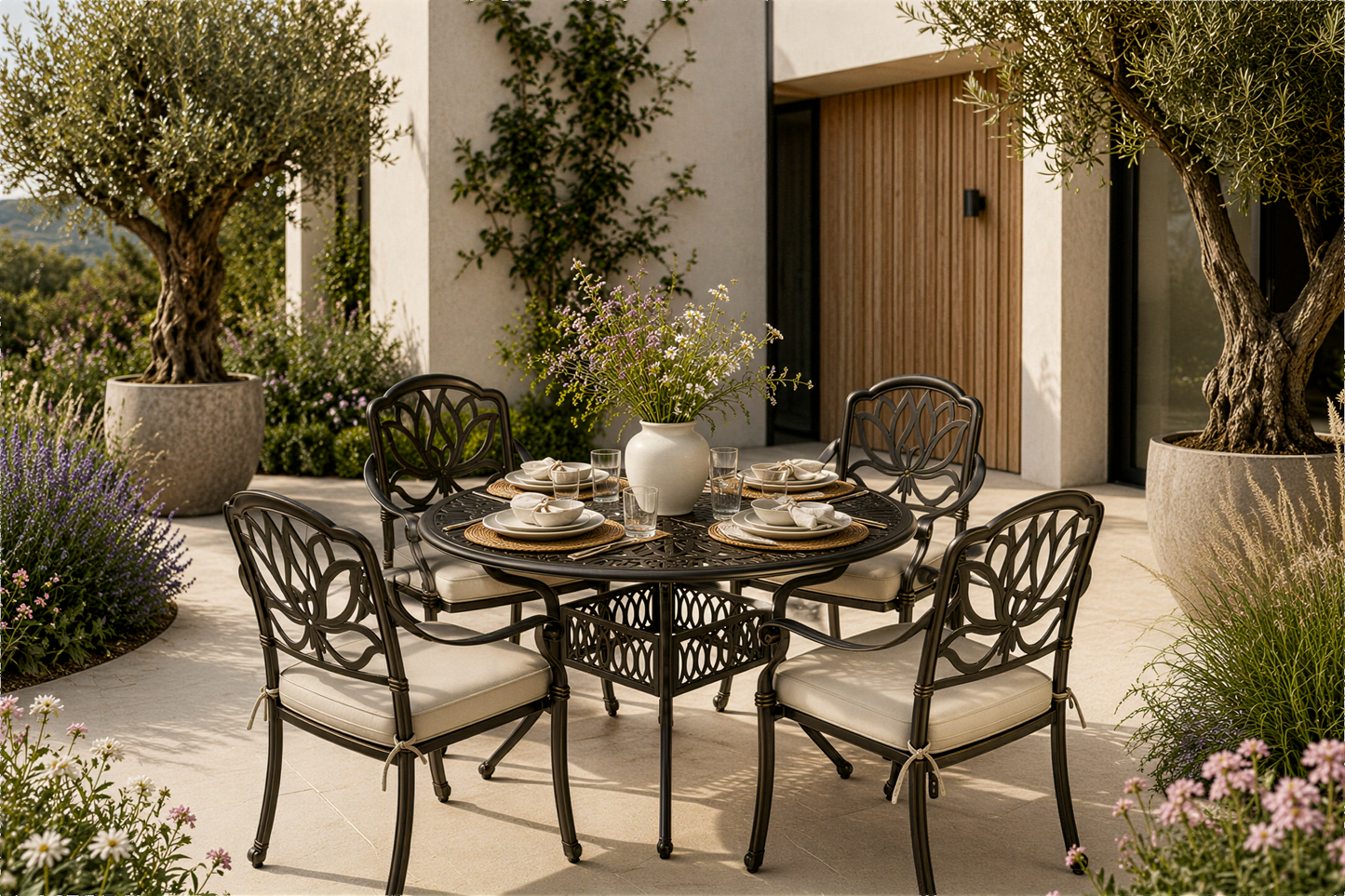 Cast Aluminium 4 Seater Round Dining Set