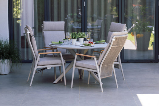 Aluminium & Teak Reclining Round Dining Set