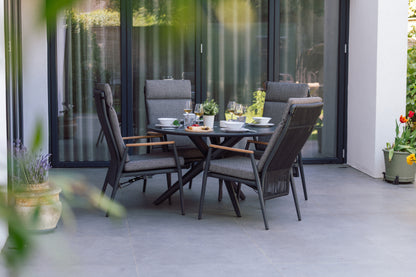 Aluminium & Teak Reclining Round Dining Set