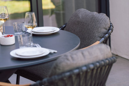Curved Aluminium & Teak Round Dining Set