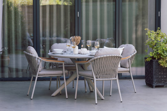 Curved Aluminium & Teak Round Dining Set