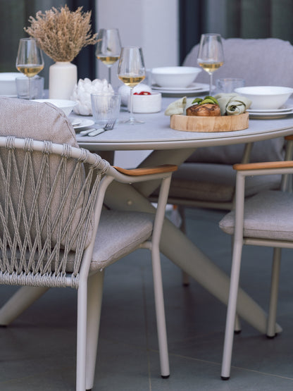 Curved Aluminium & Teak Round Dining Set