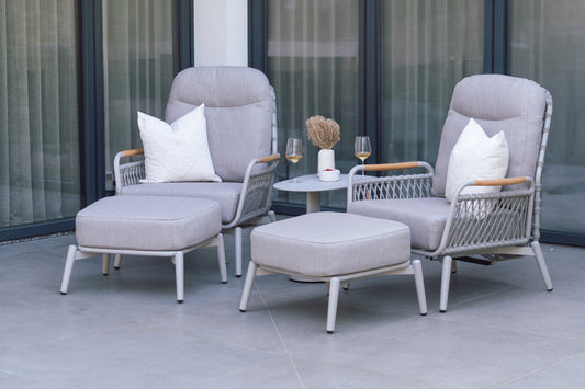 Curved Aluminium & Teak Reclining Bistro Set