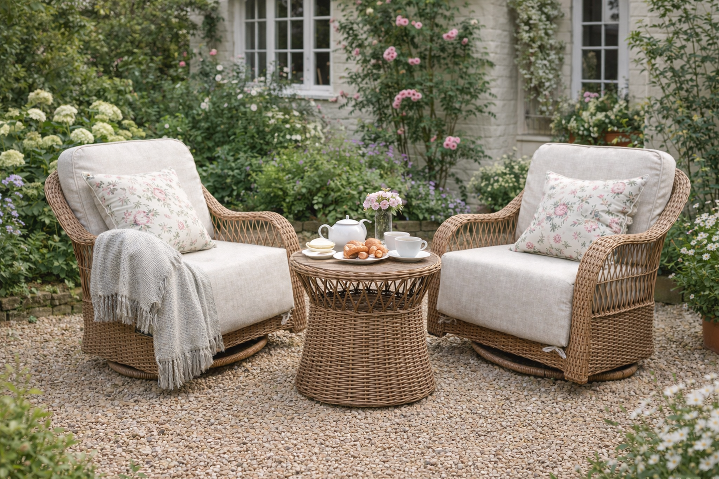 Crossed Rattan Rock & Swivel Set