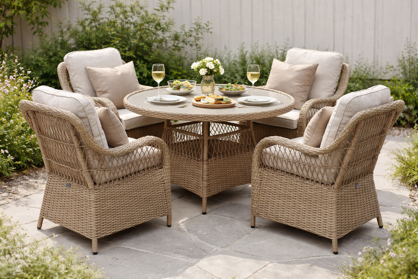 Crossed Rattan Round Dining Set