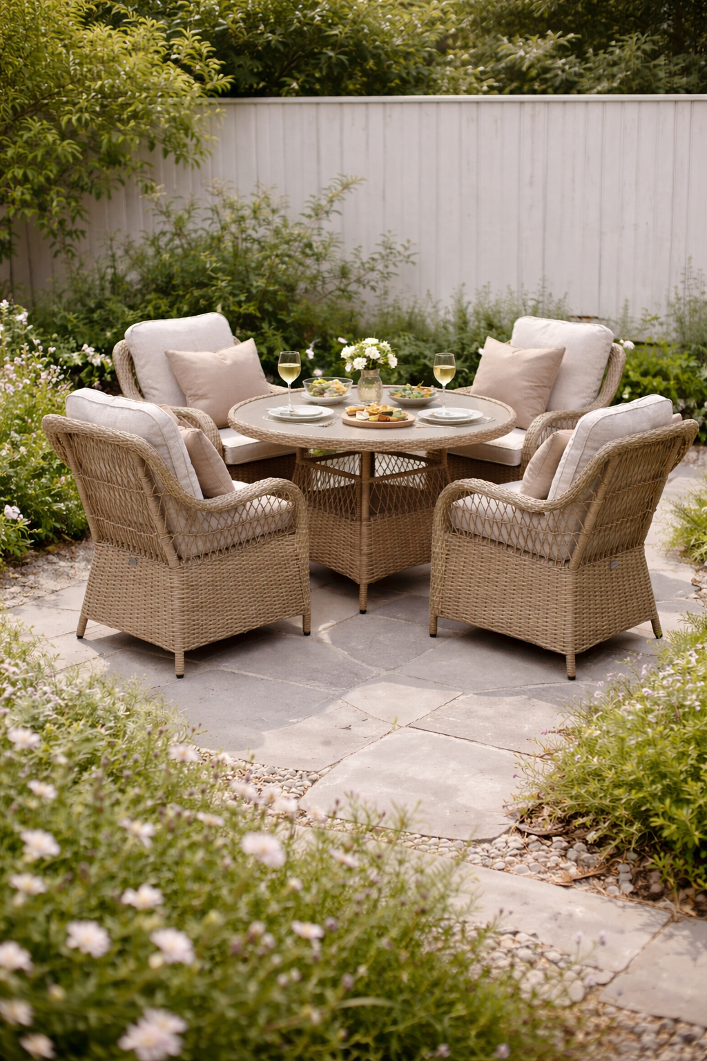 Crossed Rattan Round Dining Set