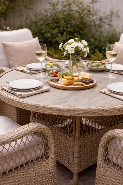 Crossed Rattan Round Dining Set