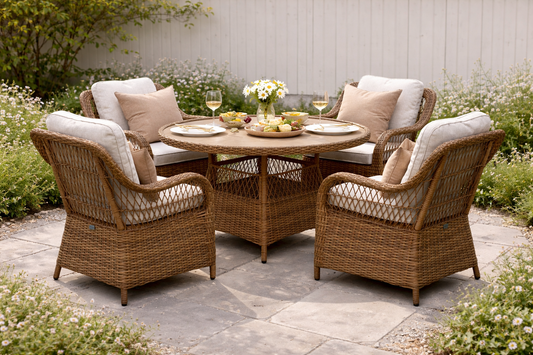 Crossed Rattan Round Dining Set