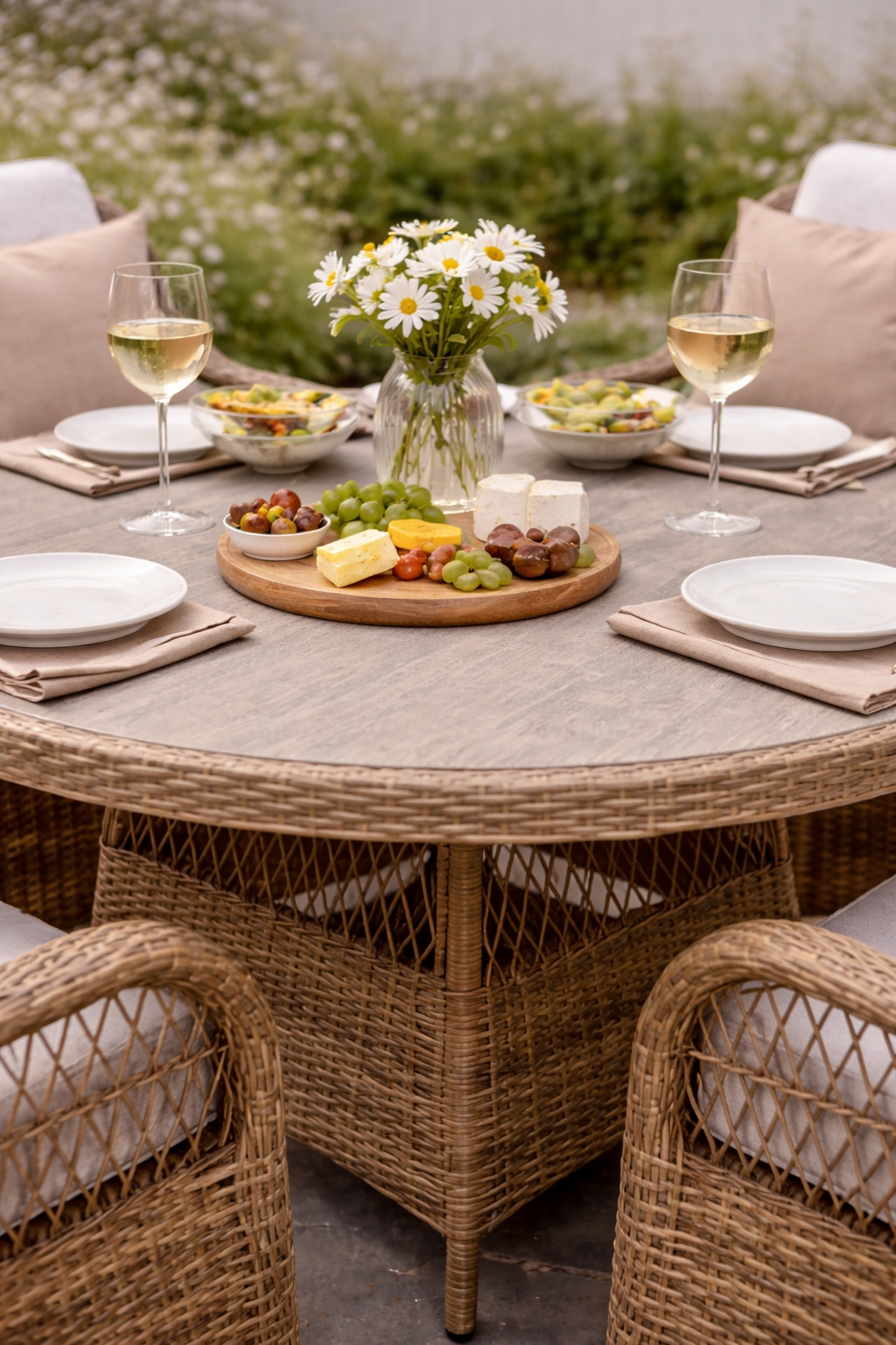 Crossed Rattan Round Dining Set