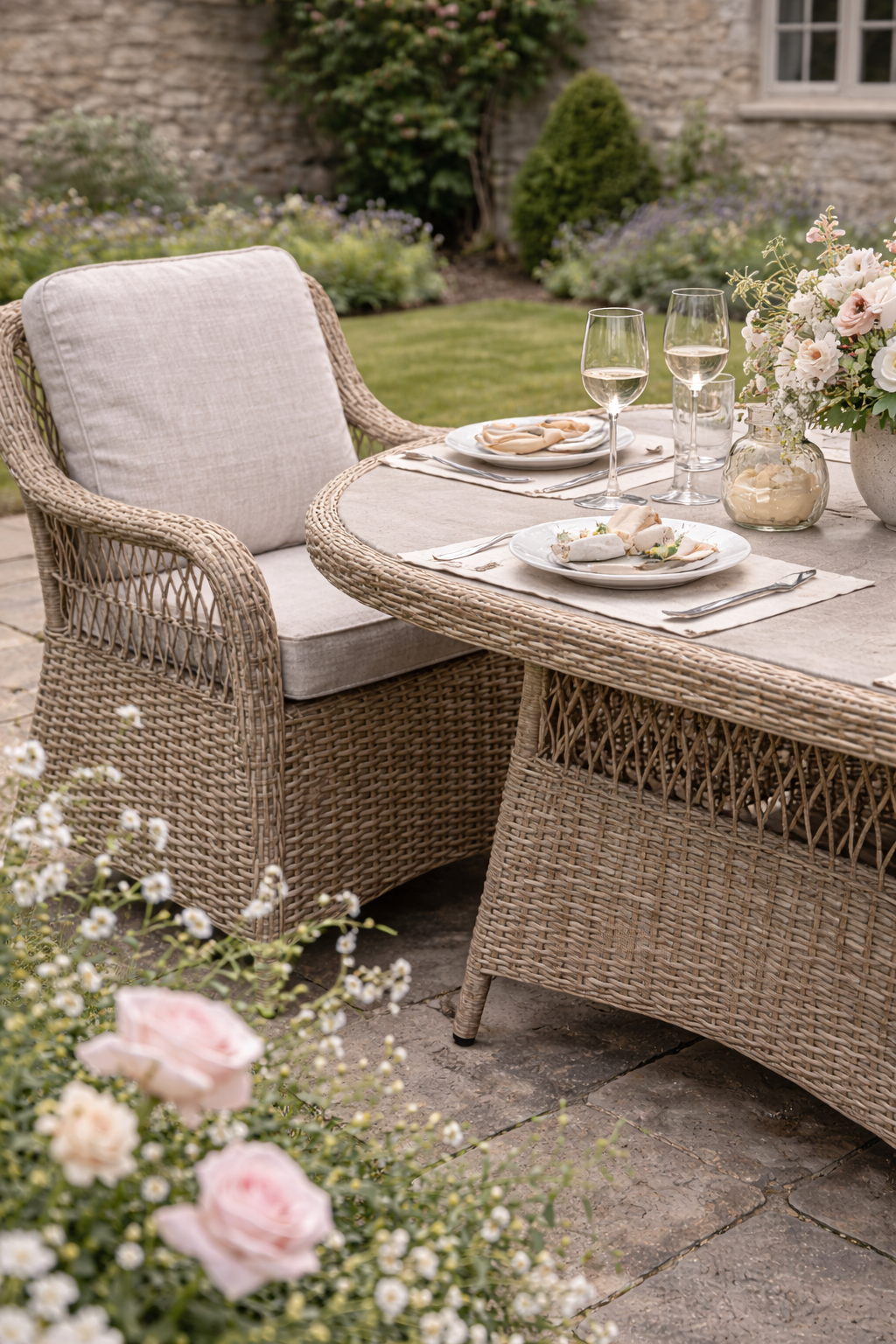 Crossed Rattan Oval Dining Set