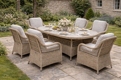 Crossed Rattan Oval Dining Set