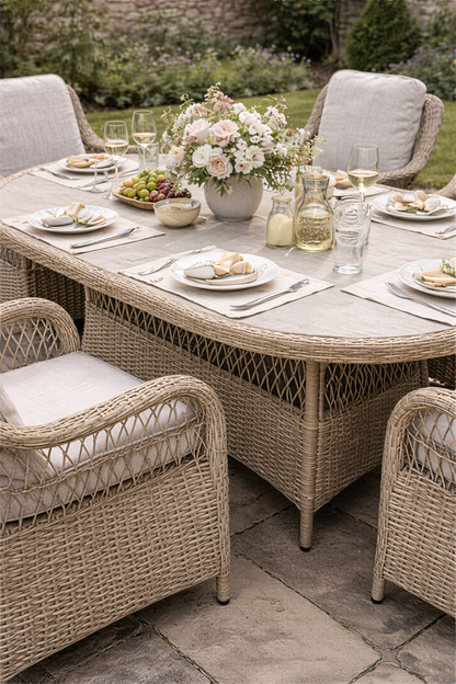 Crossed Rattan Oval Dining Set