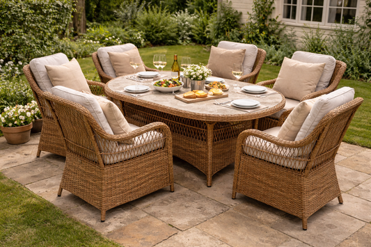 Crossed Rattan Oval Dining Set