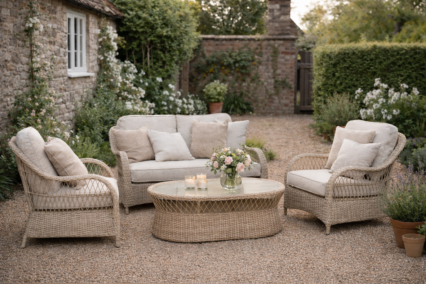 Crossed Rattan 4 Seater Lounge Set