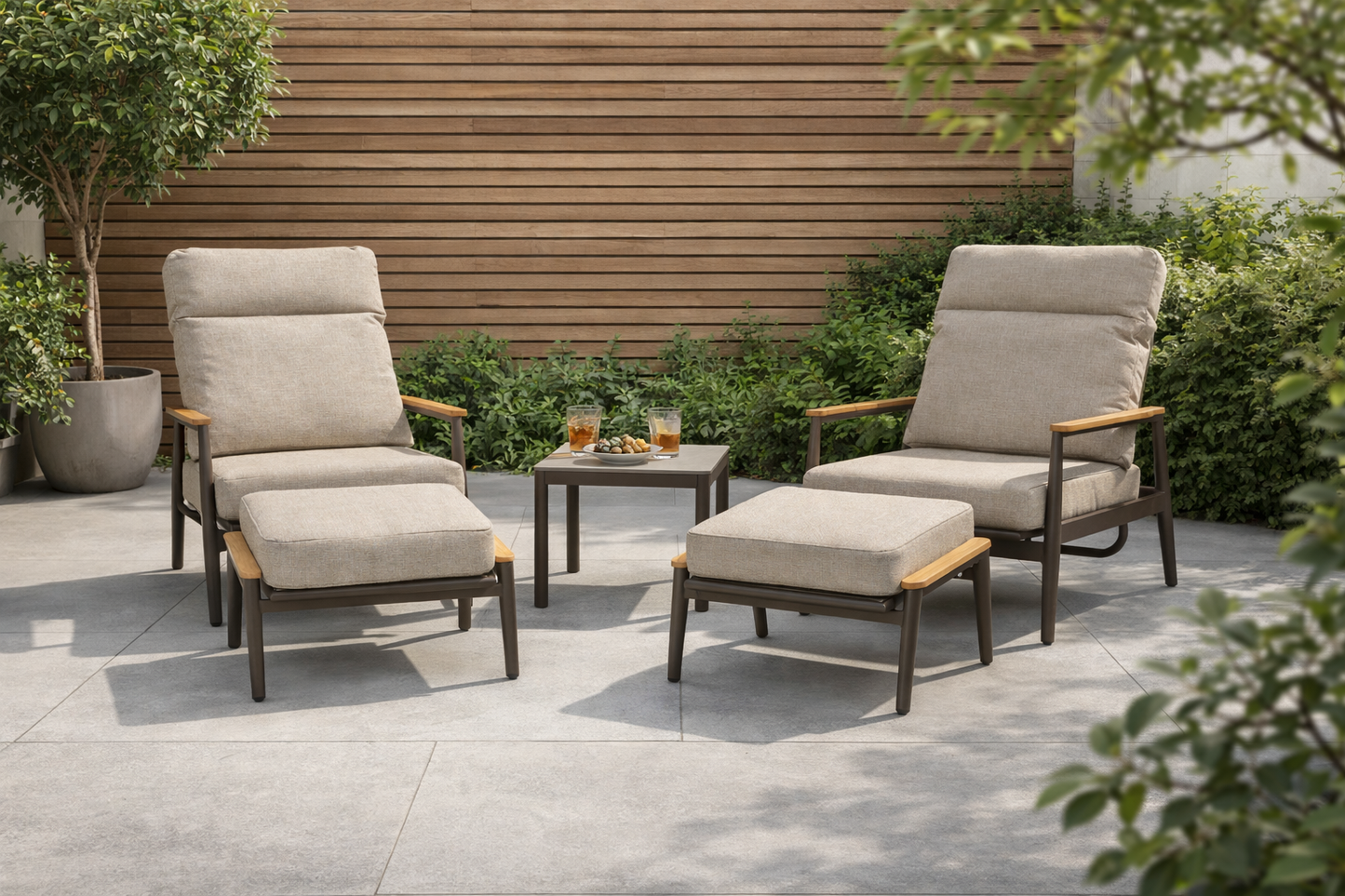Aluminium & Teak Reclining Bistro Set