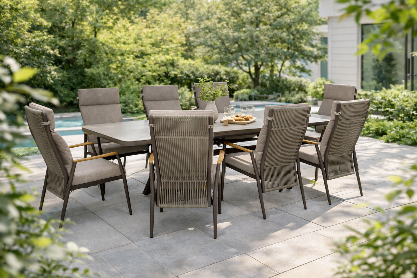 Aluminium & Teak Reclining Extending Dining Set
