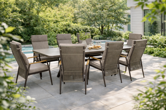 Aluminium & Teak Reclining Extending Dining Set