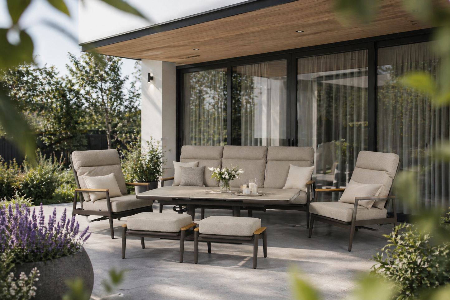 Aluminium & Teak Height Adjustable & Extending Lounge Set