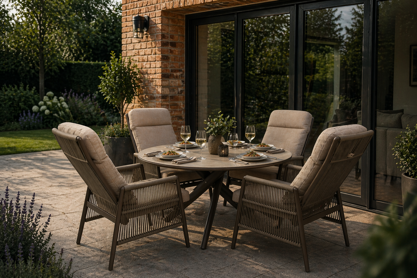 Rope Wicker 4 Seater Round Set