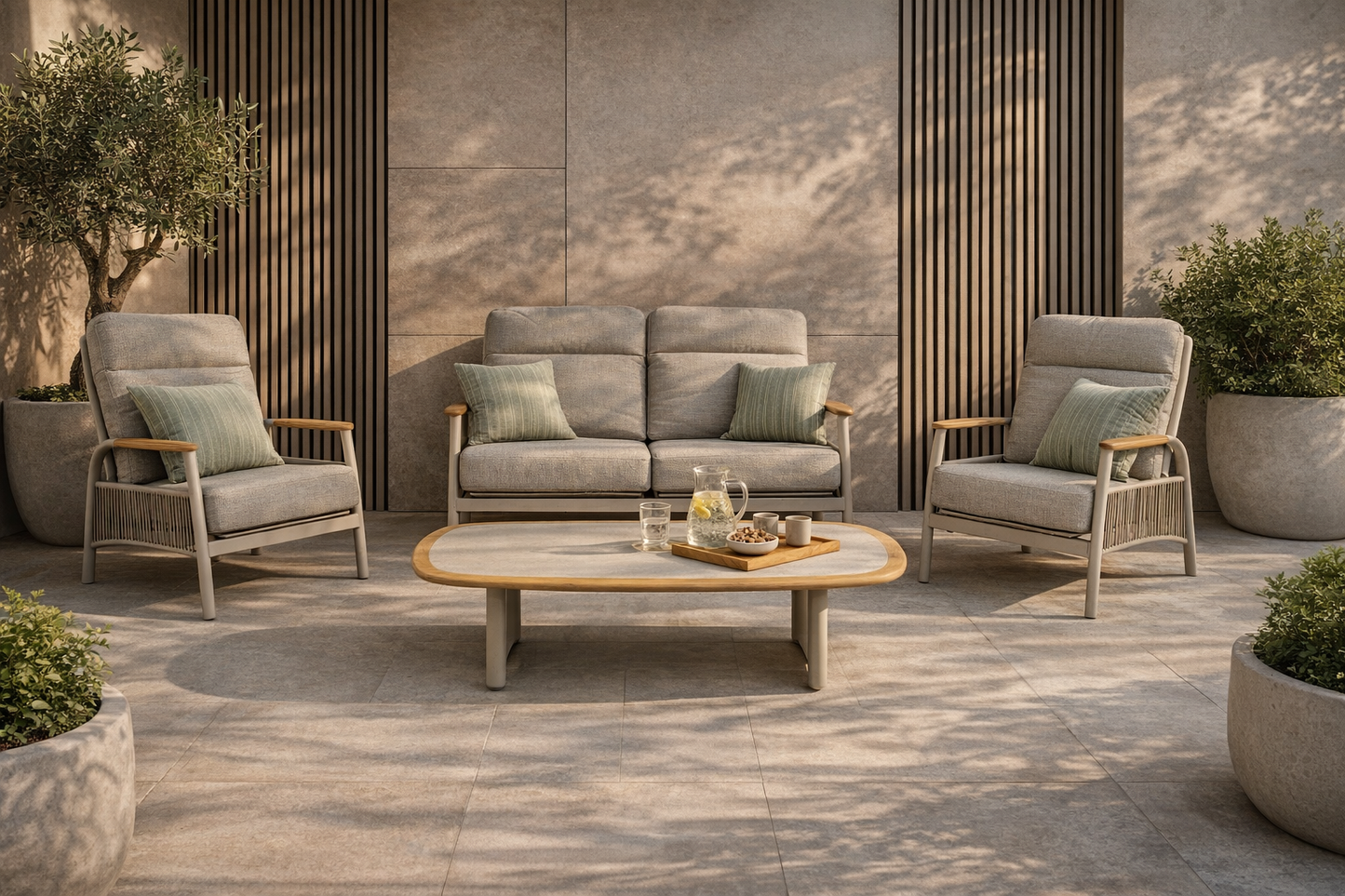 Aluminium & Teak 4 Seater Lounge Set