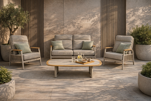 Aluminium & Teak 4 Seater Lounge Set