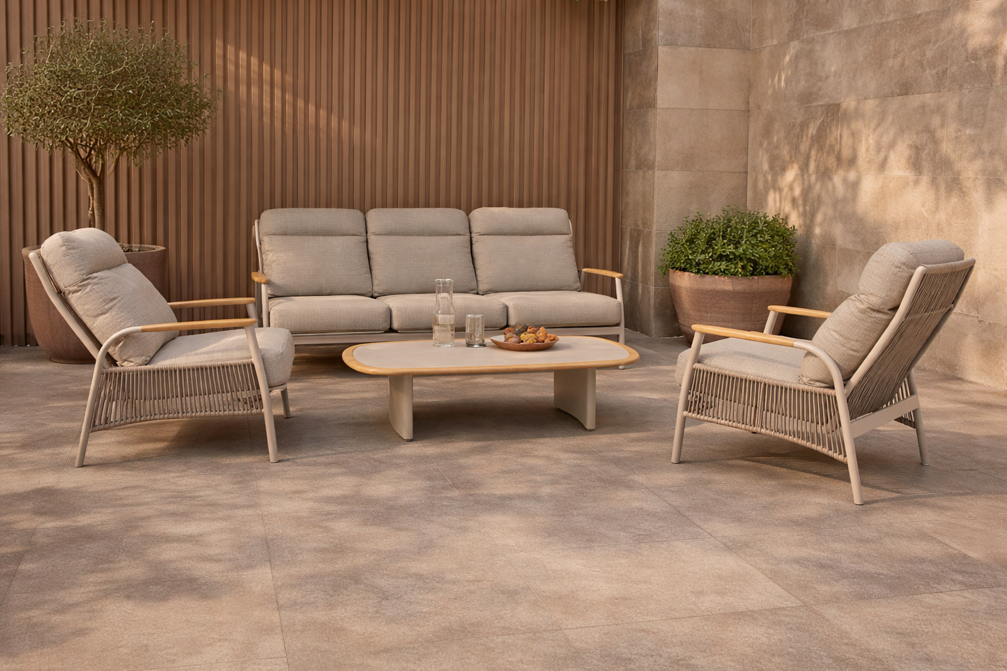Aluminium & Teak 5 Seater Lounge Set