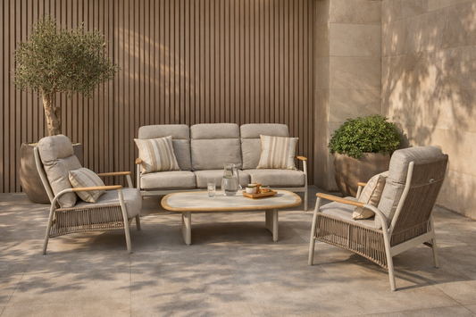 Aluminium & Teak 5 Seater Lounge Set