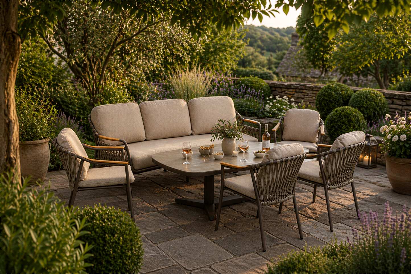 Curved Aluminium & Teak Lounge Dining Set