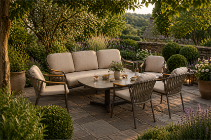 Curved Aluminium & Teak Lounge Dining Set