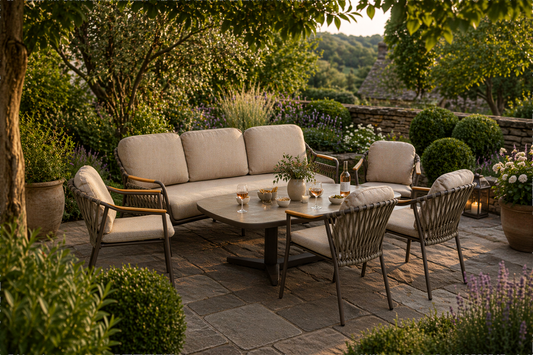Curved Aluminium & Teak Lounge Dining Set