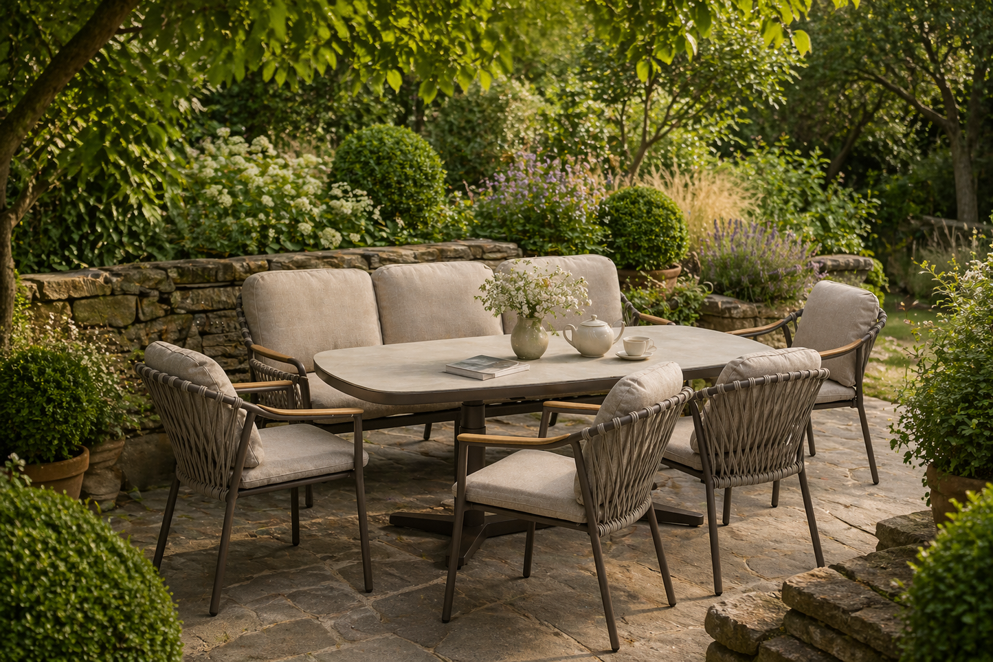 Curved Aluminium & Teak Lounge Dining Set