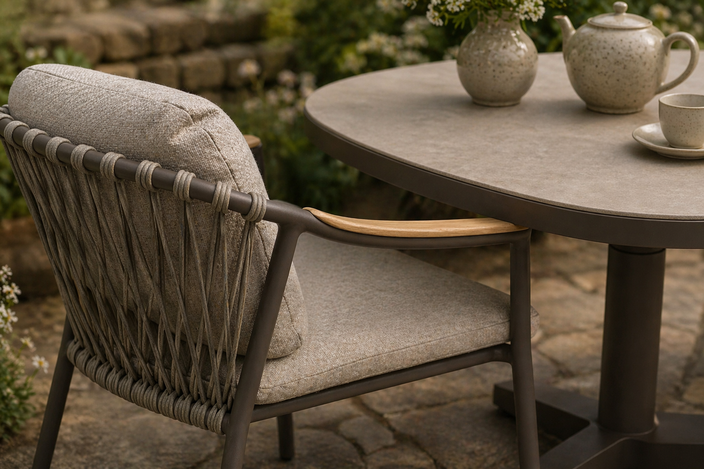 Curved Aluminium & Teak Lounge Dining Set