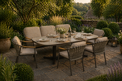 Curved Aluminium & Teak Lounge Dining Set