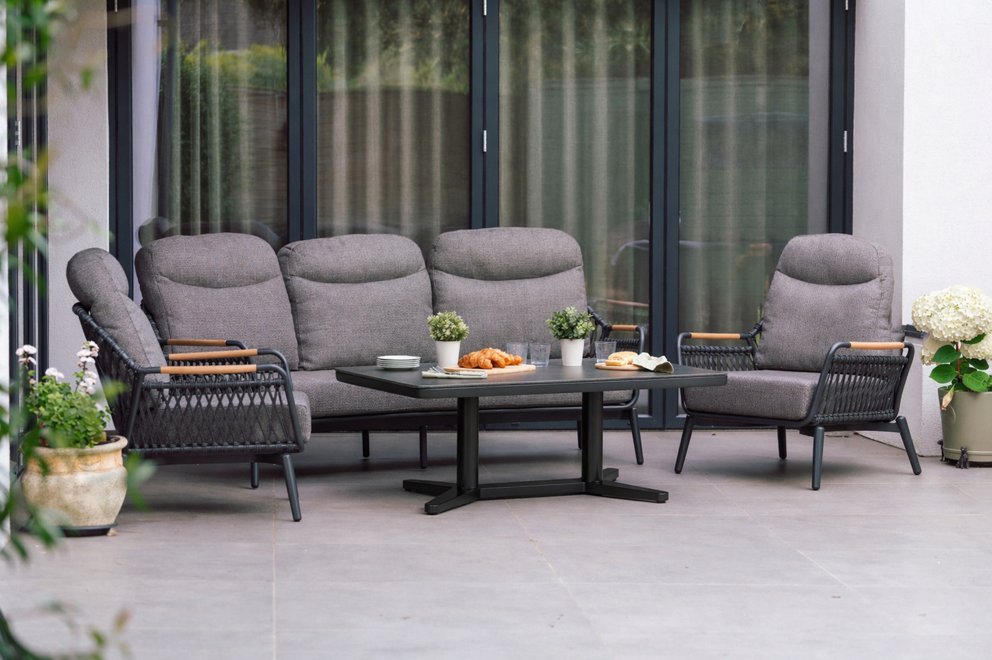 Curved Aluminium & Teak Lounge Set