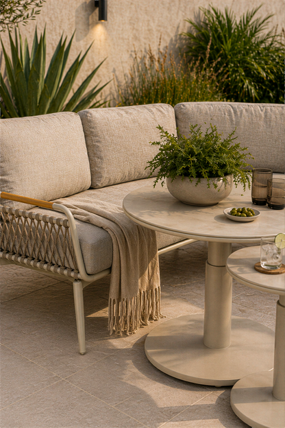 Curved Aluminium & Teak Round Lounge Set