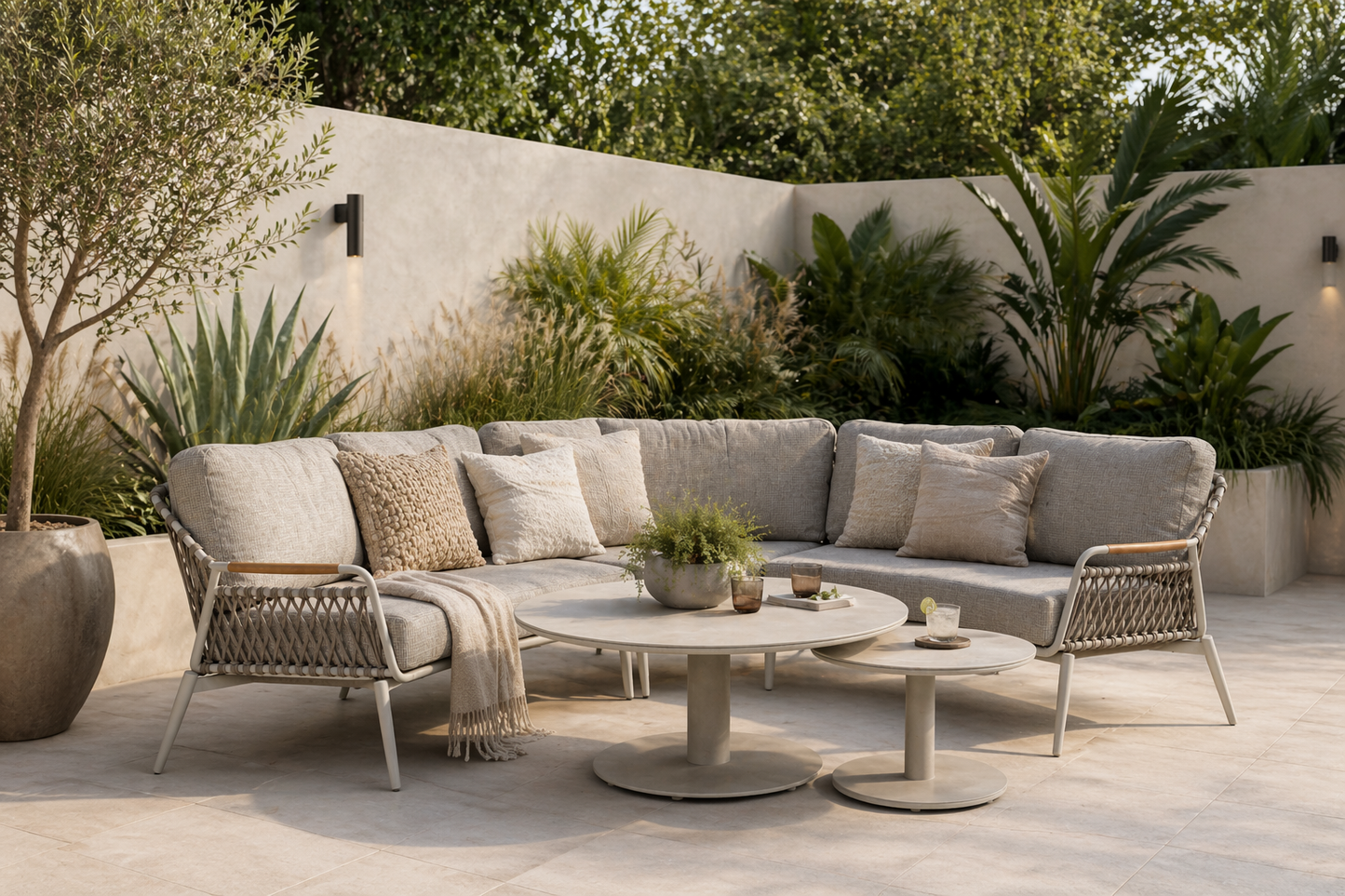 Curved Aluminium & Teak Round Lounge Set