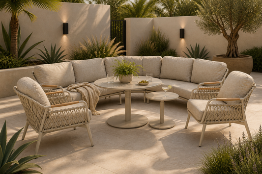 Curved Aluminium & Teak Round Lounge Set