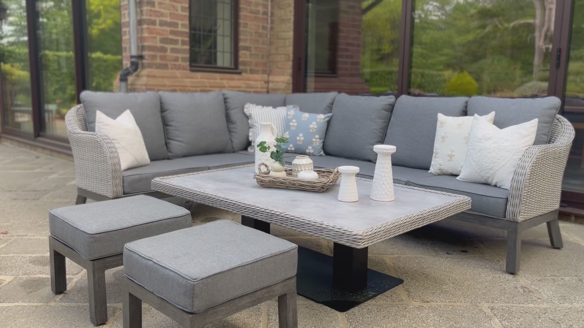 Load video: Final Video - 5pc Rattan Round Dining Set - Grey
