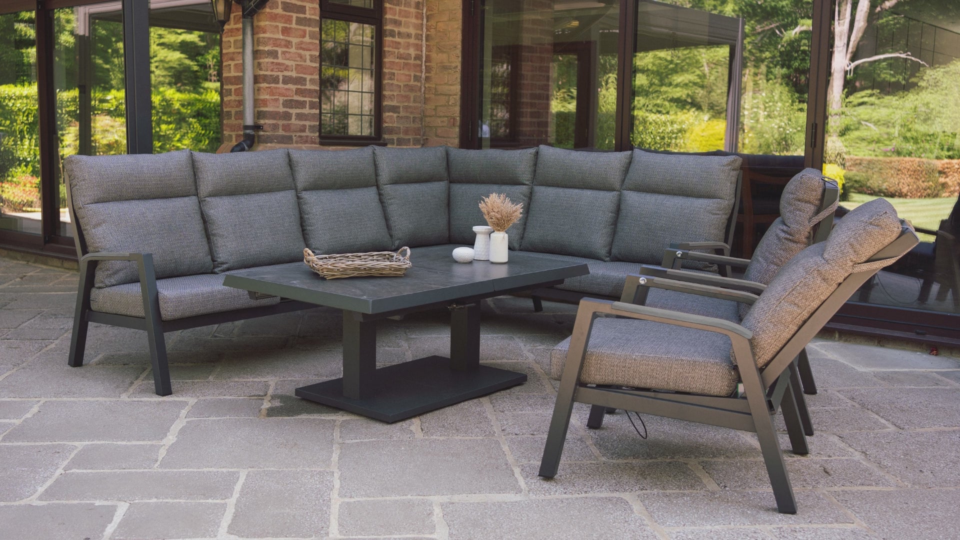 Load video: Final Video - 5pc Rattan Round Dining Set - Grey